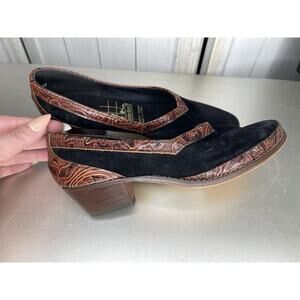 Tic Tac Toes Dance Shoe Women's Black Leather Tooled Swing Made USA Sz 6